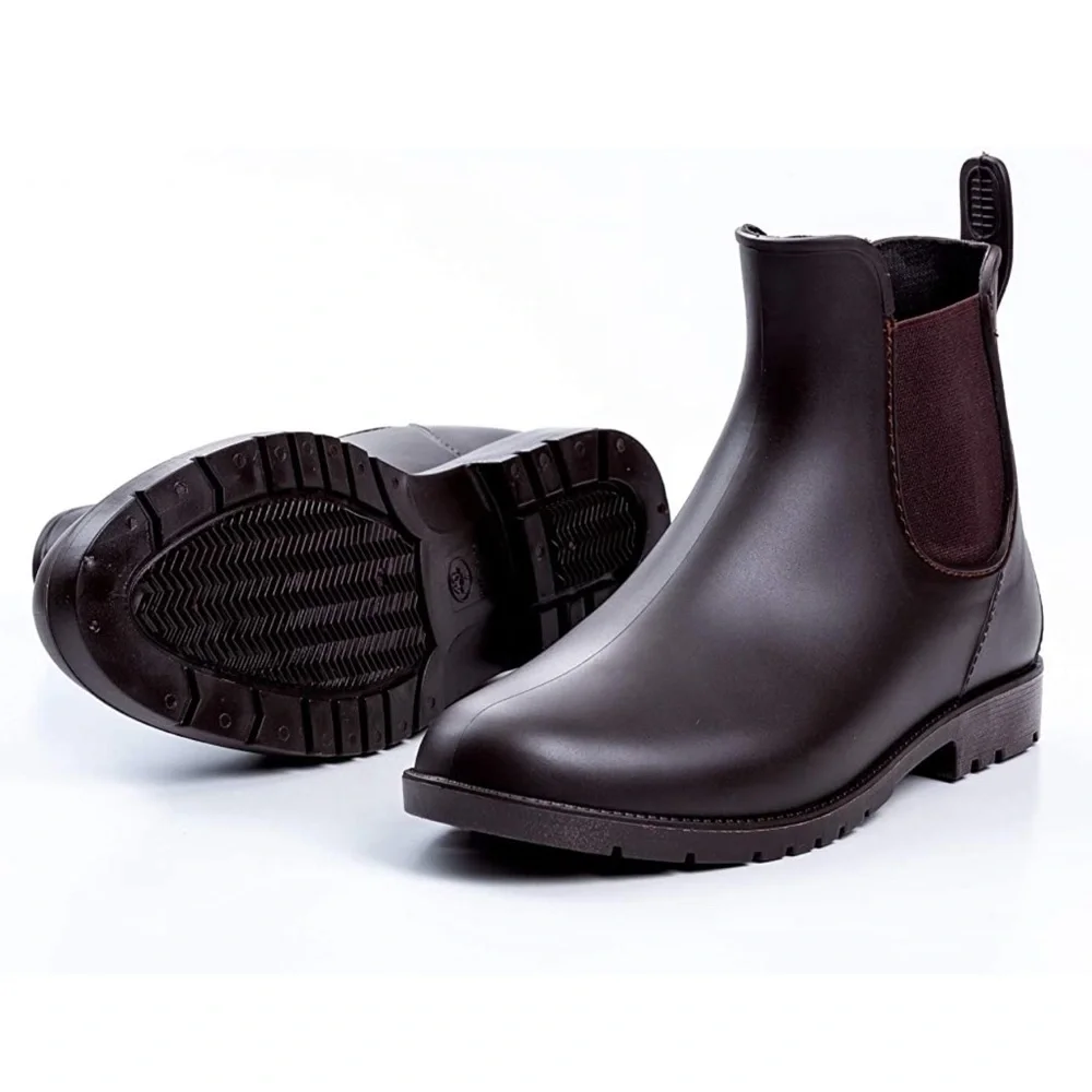 Women's Short Ankle Rain Boots Anti Slip Waterproof Slip On Chelsea Booties - Picture 4 of 6